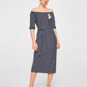 Off-shoulder striped dress